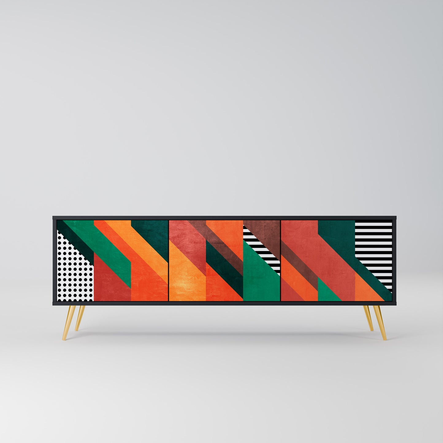 MAKESHIFT ARTISTRY 3-Door TV Stand in Black Finish