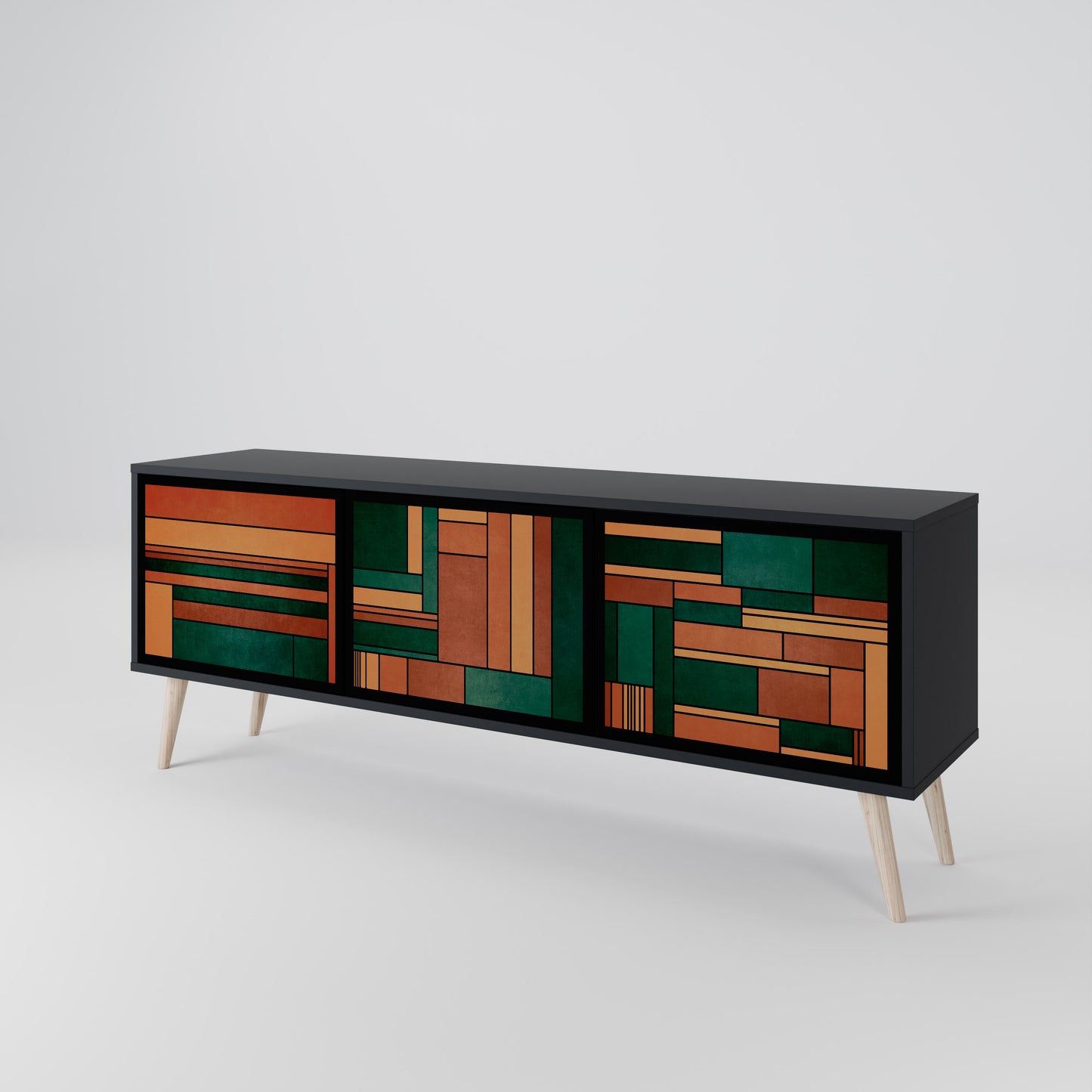 EARTHY FIGURES 3-Door TV Stand in Black Finish