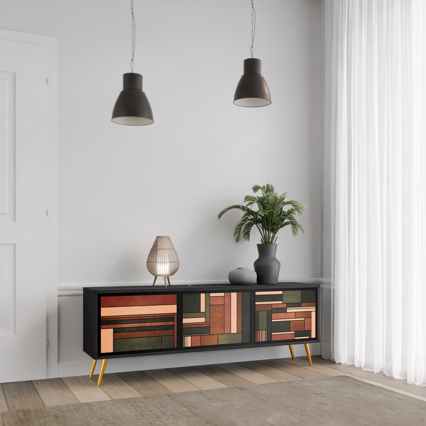FIGURES OF NATURE 3-dörrars TV-bänk i svart finish