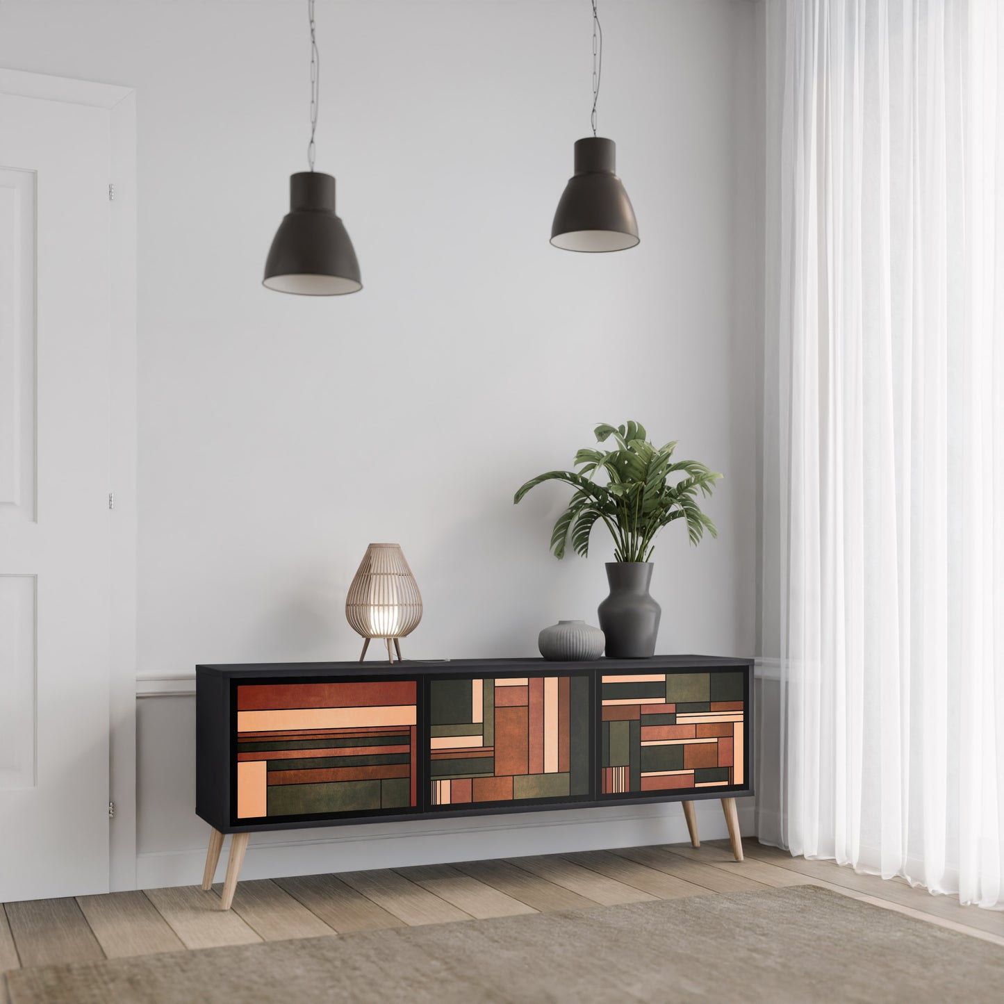 FIGURES OF NATURE 3-dörrars TV-bänk i svart finish