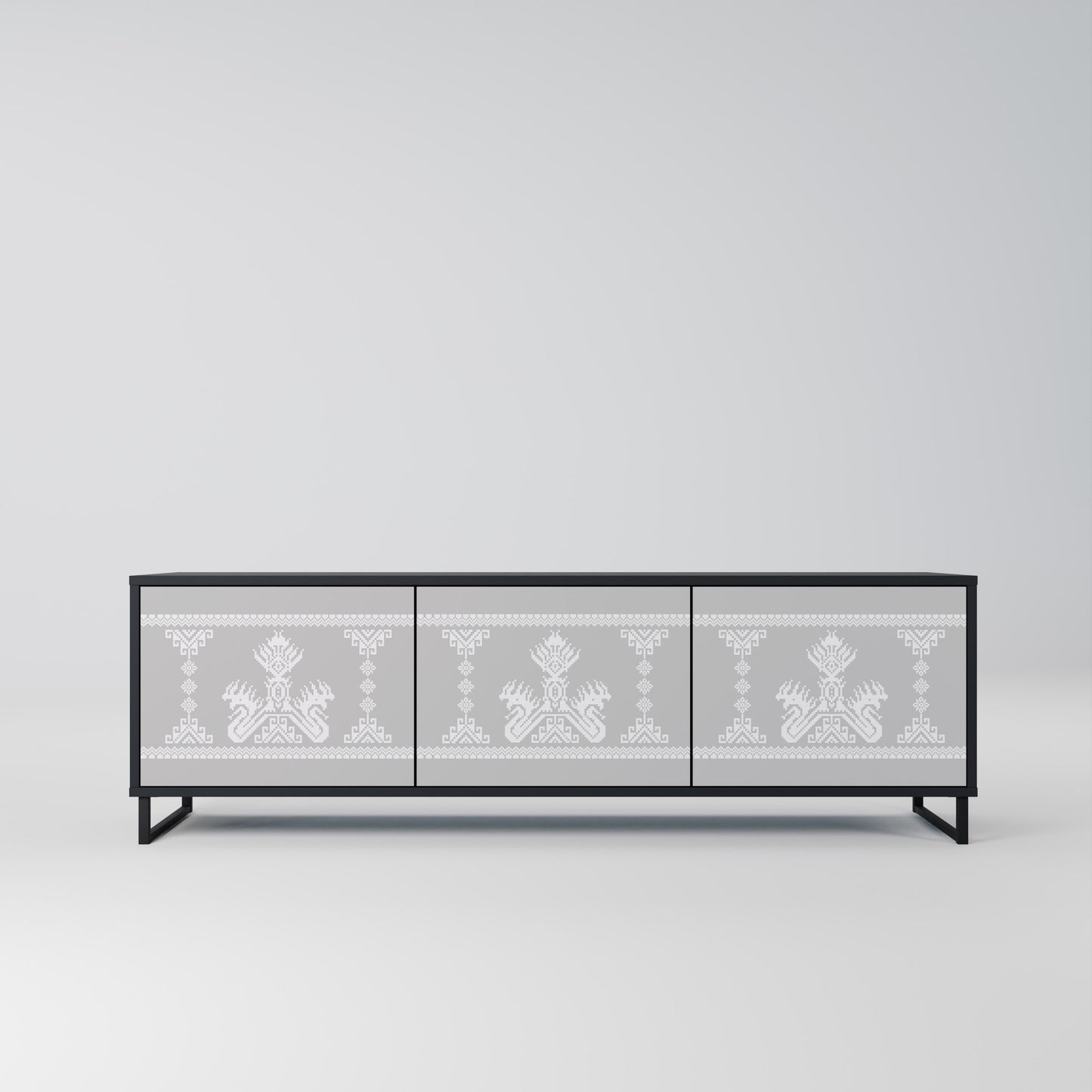 THAI GRAY 3-Door TV Stand in Black Finish