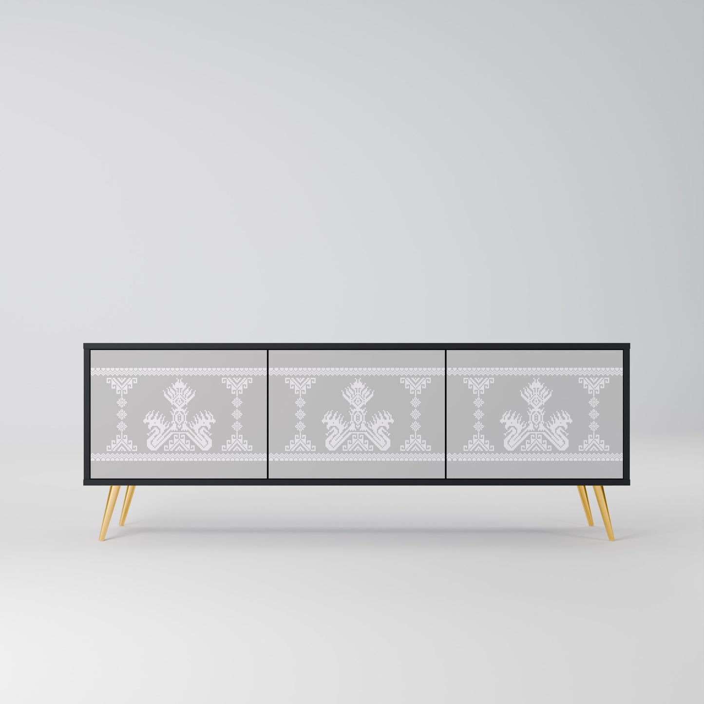THAI GRAY 3-Door TV Stand in Black Finish