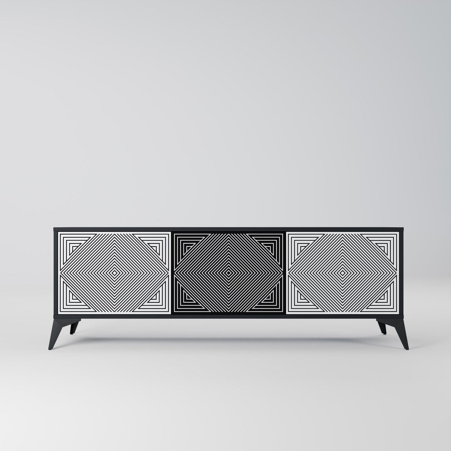 POLYGON ILLUSION 3-dörrars TV-bänk i svart finish