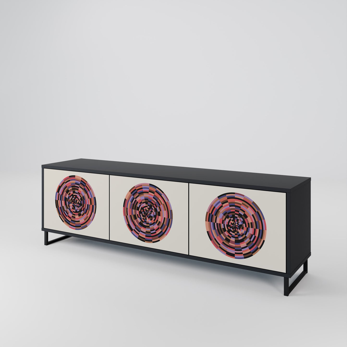BROWN CIRCLES 3-dörrars TV-bänk i svart finish