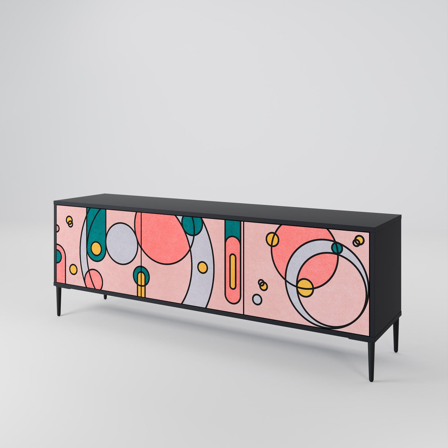 GOSSAMER ECHOES 3-Door TV Stand in Black Finish