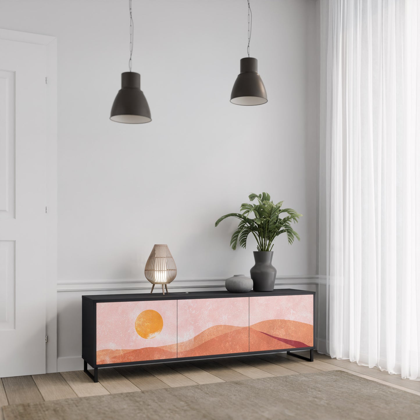 LIMINOUS SUNLIGHT 3-dörrars TV-bänk i svart finish