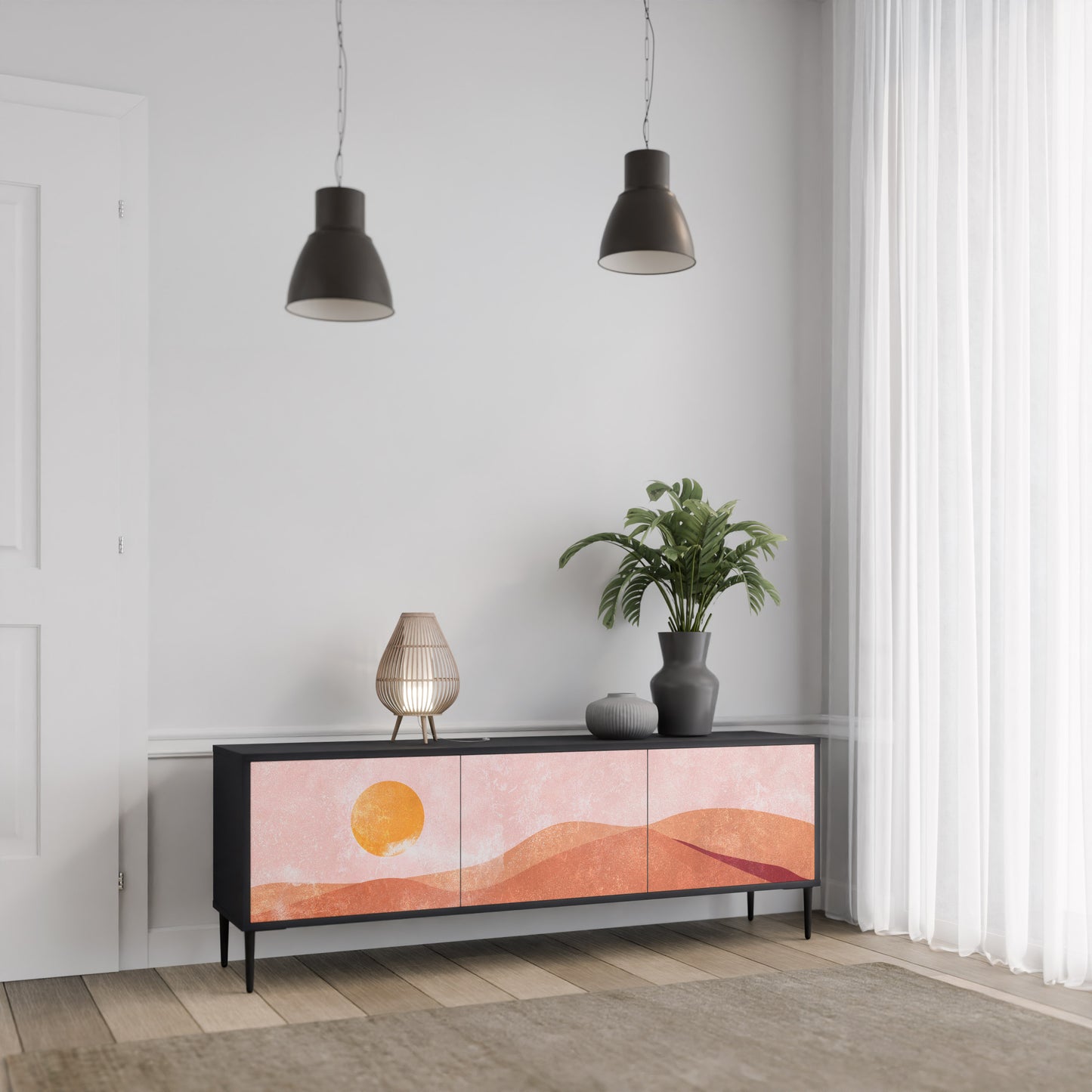 LIMINOUS SUNLIGHT 3-dörrars TV-bänk i svart finish