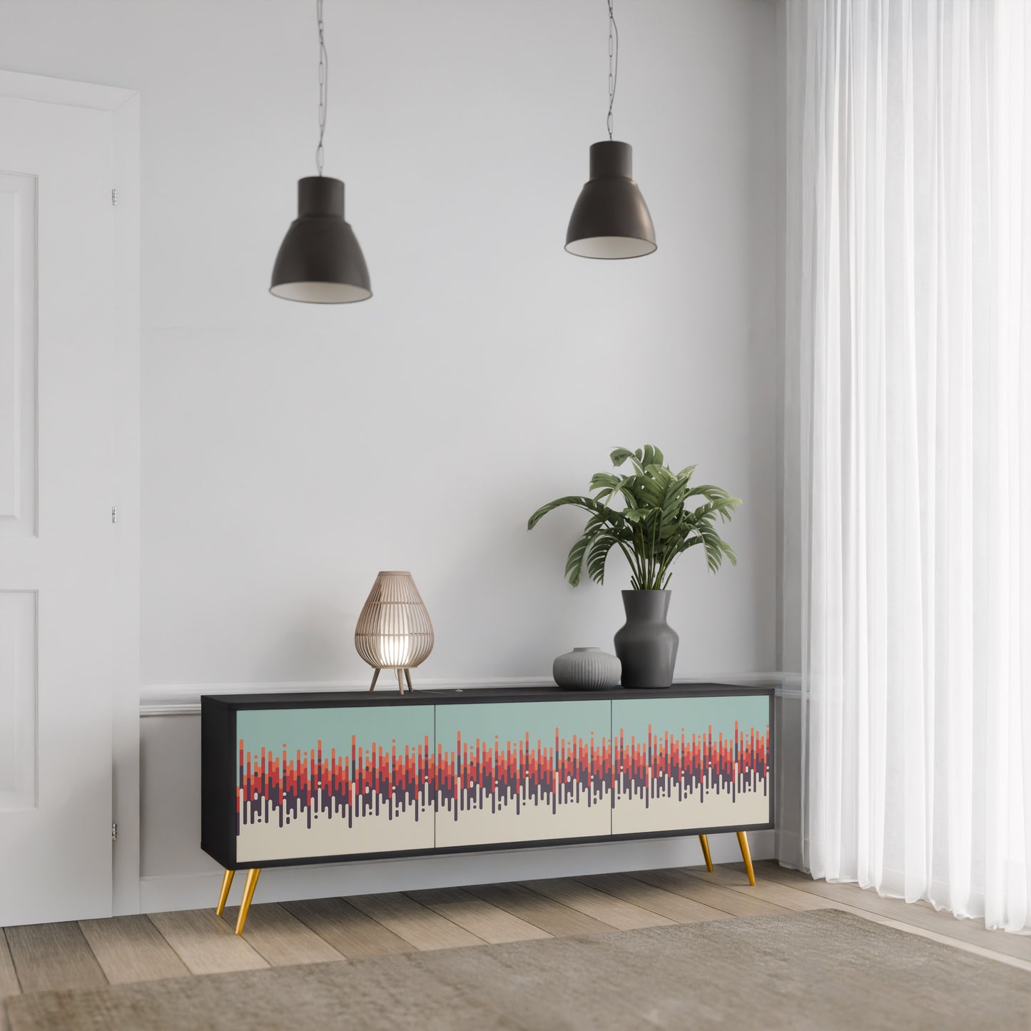CHROMA CONTOURS 3-Door TV Stand in Black Finish