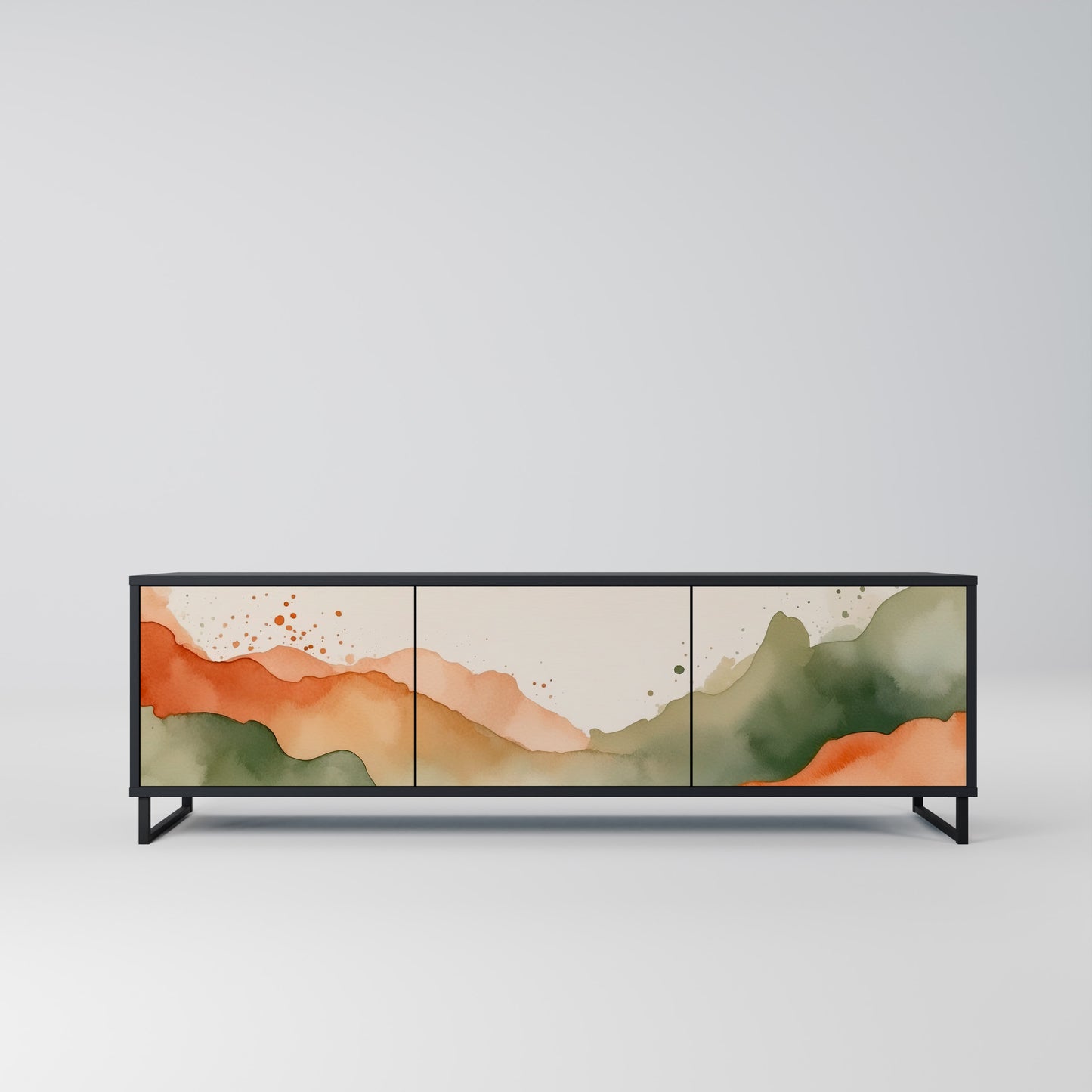 WATERCOLOUR PEAKS 3-Door TV Stand in Black Finish