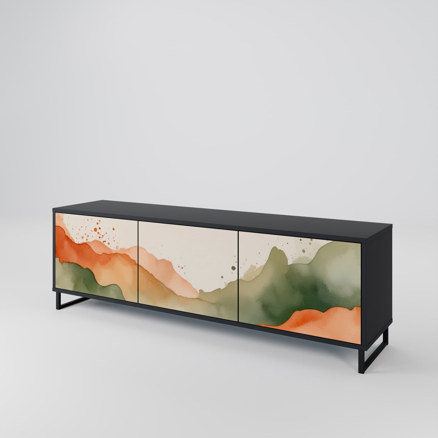 WATERCOLOUR PEAKS 3-Door TV Stand in Black Finish