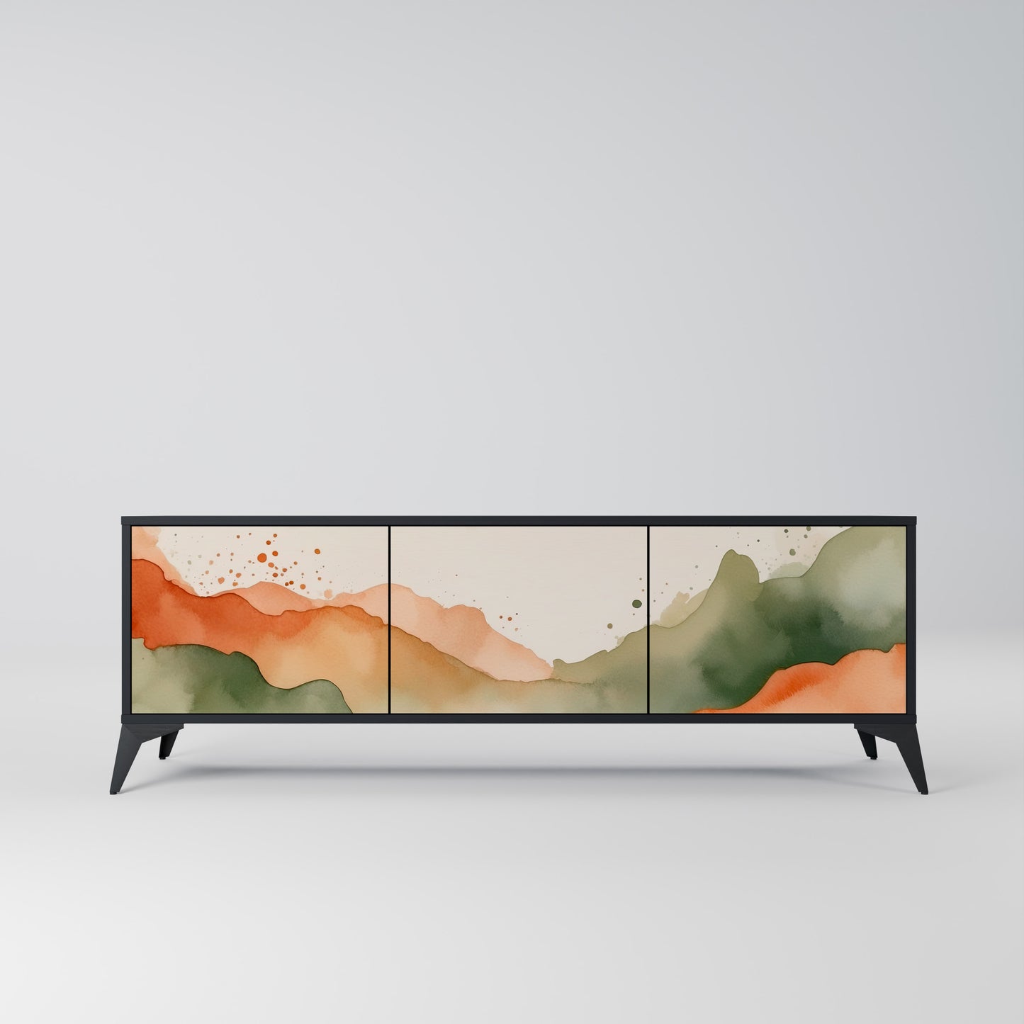 WATERCOLOUR PEAKS 3-Door TV Stand in Black Finish