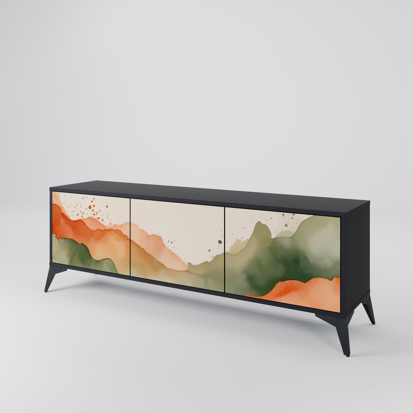WATERCOLOUR PEAKS 3-Door TV Stand in Black Finish