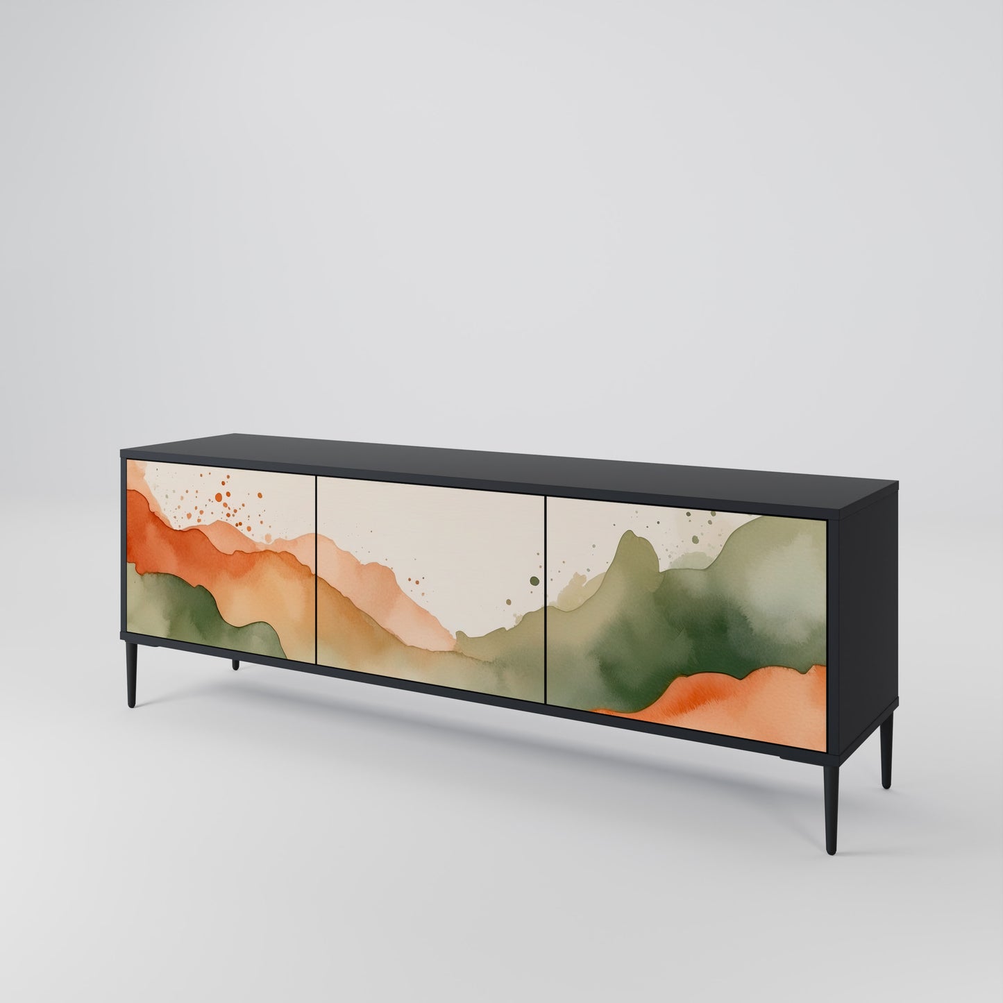 WATERCOLOUR PEAKS 3-Door TV Stand in Black Finish