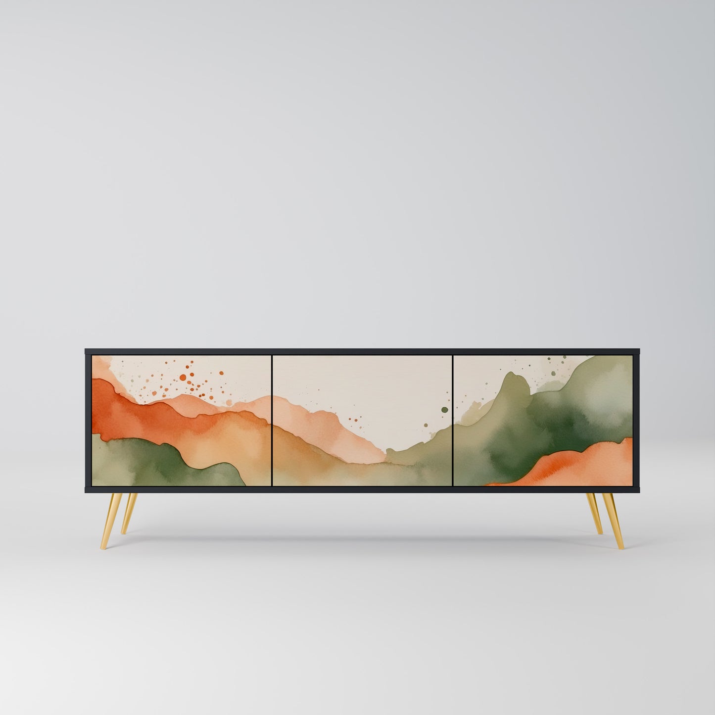 WATERCOLOUR PEAKS 3-Door TV Stand in Black Finish