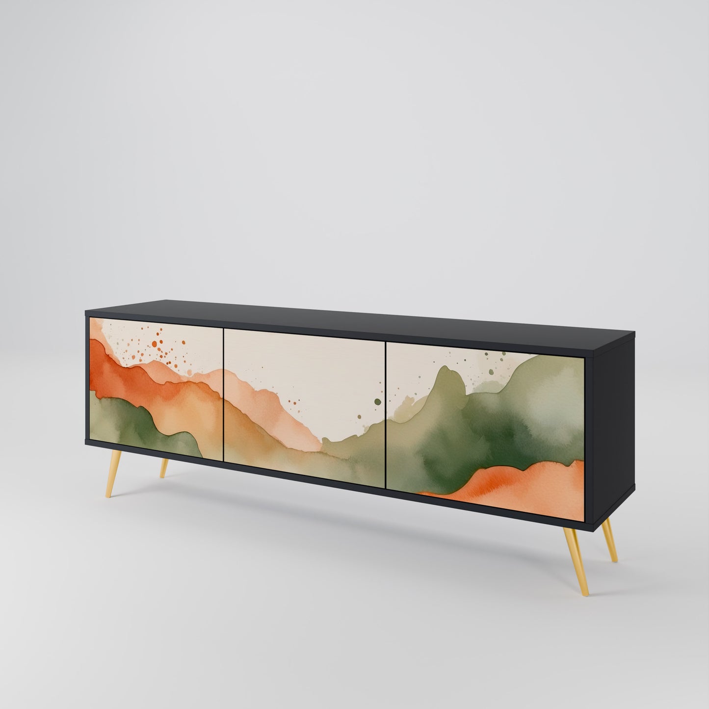 WATERCOLOUR PEAKS 3-Door TV Stand in Black Finish