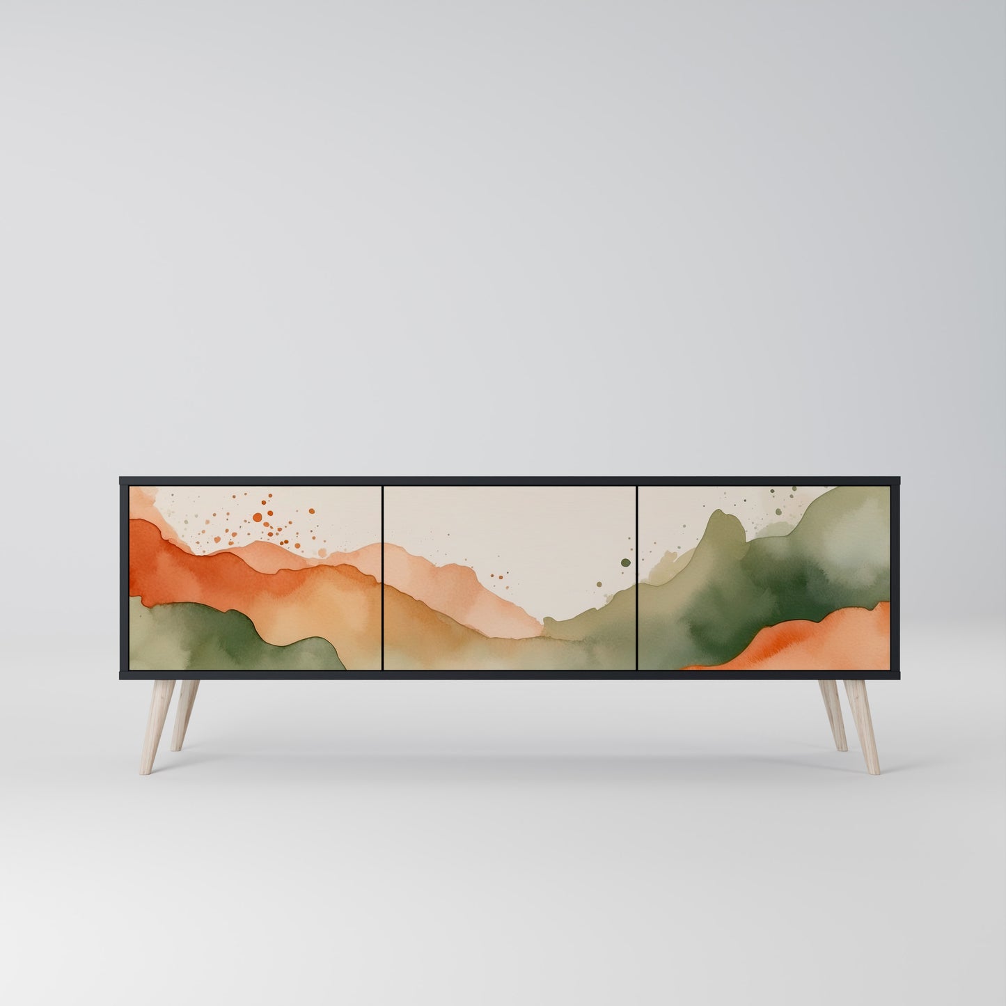 WATERCOLOUR PEAKS 3-Door TV Stand in Black Finish