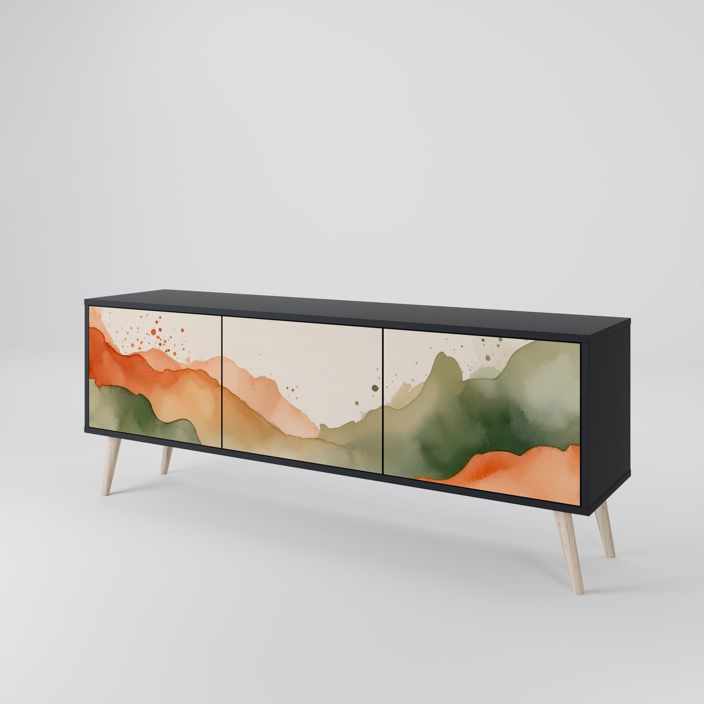 WATERCOLOUR PEAKS 3-Door TV Stand in Black Finish