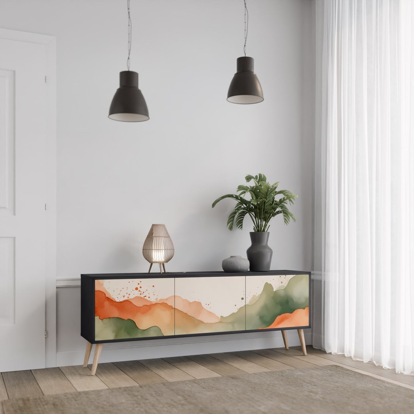 WATERCOLOUR PEAKS 3-Door TV Stand in Black Finish