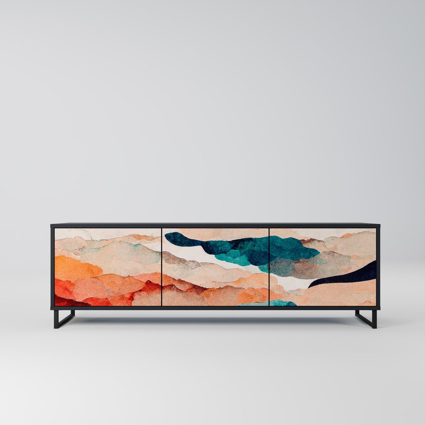 ABSTRACT LANDSCAPE 3-Door TV Stand in Black Finish