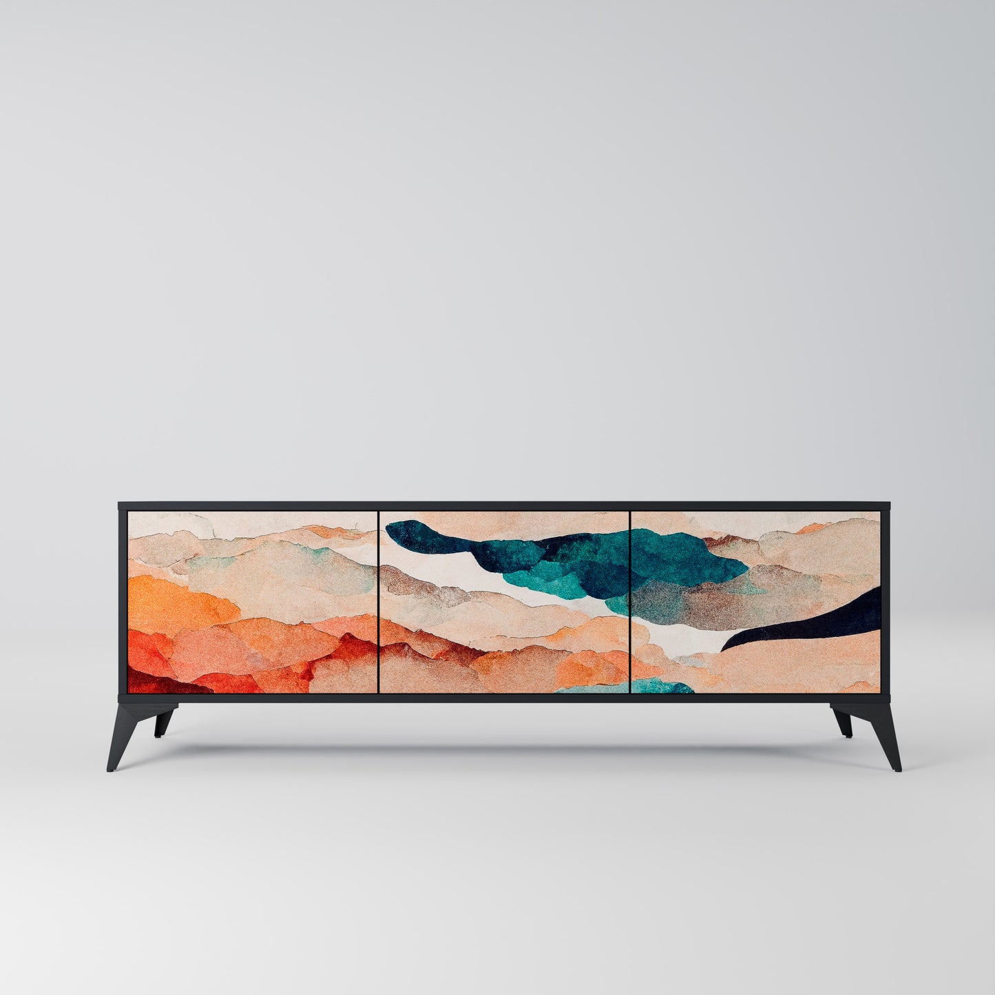 ABSTRACT LANDSCAPE 3-Door TV Stand in Black Finish