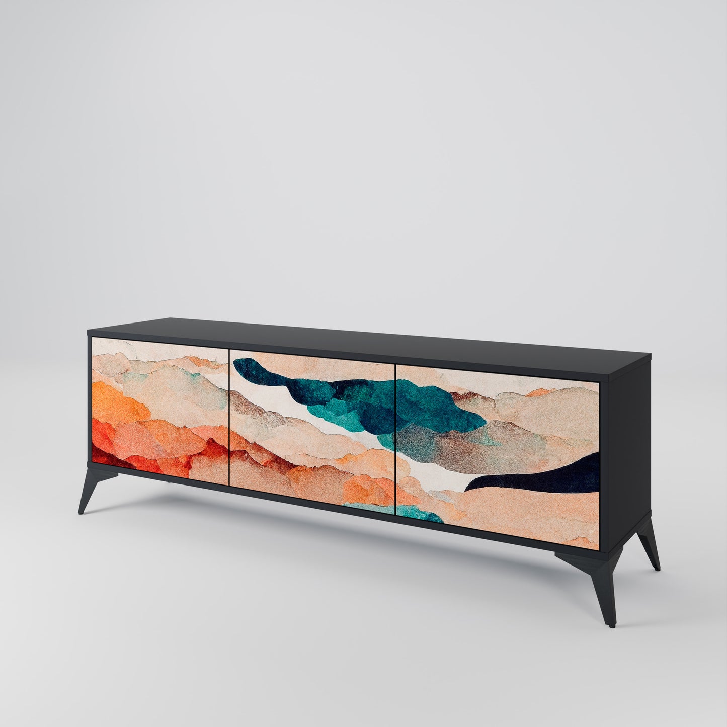 ABSTRACT LANDSCAPE 3-Door TV Stand in Black Finish