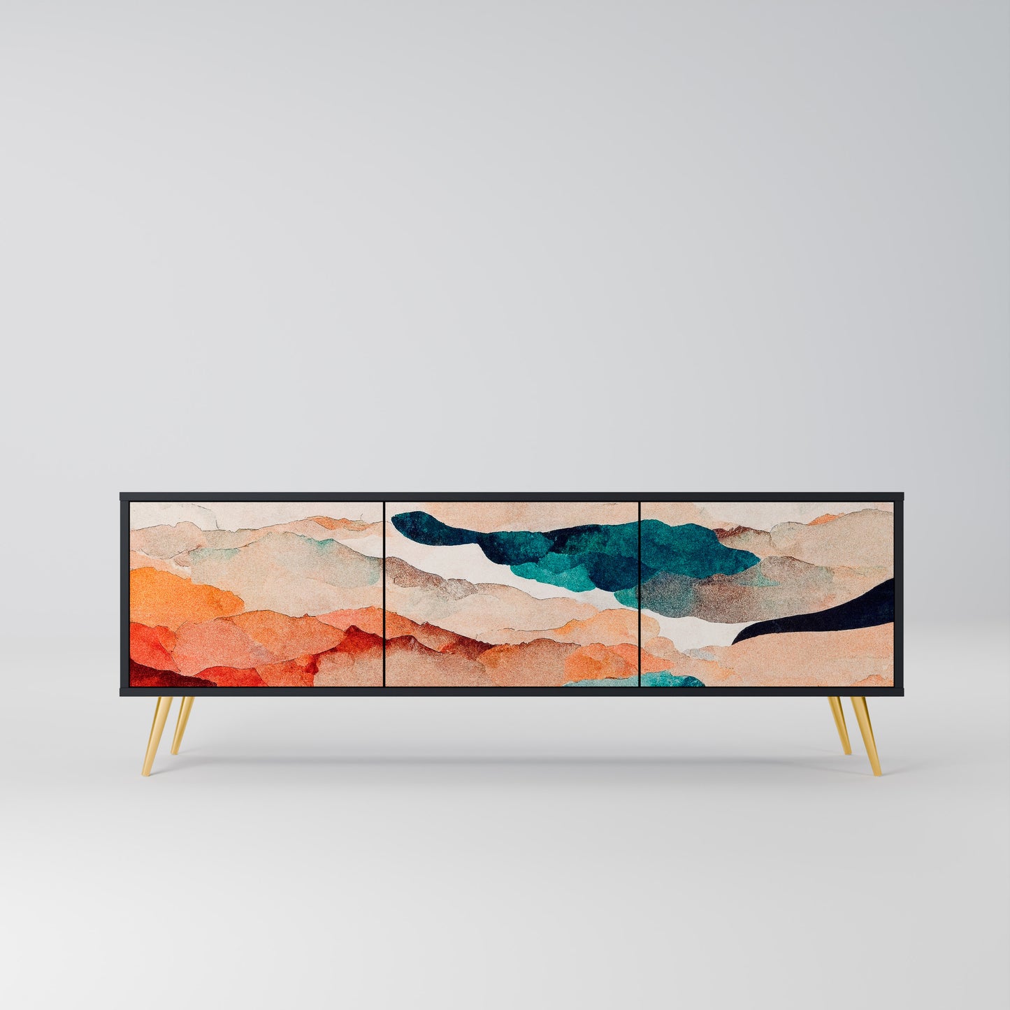 ABSTRACT LANDSCAPE 3-Door TV Stand in Black Finish