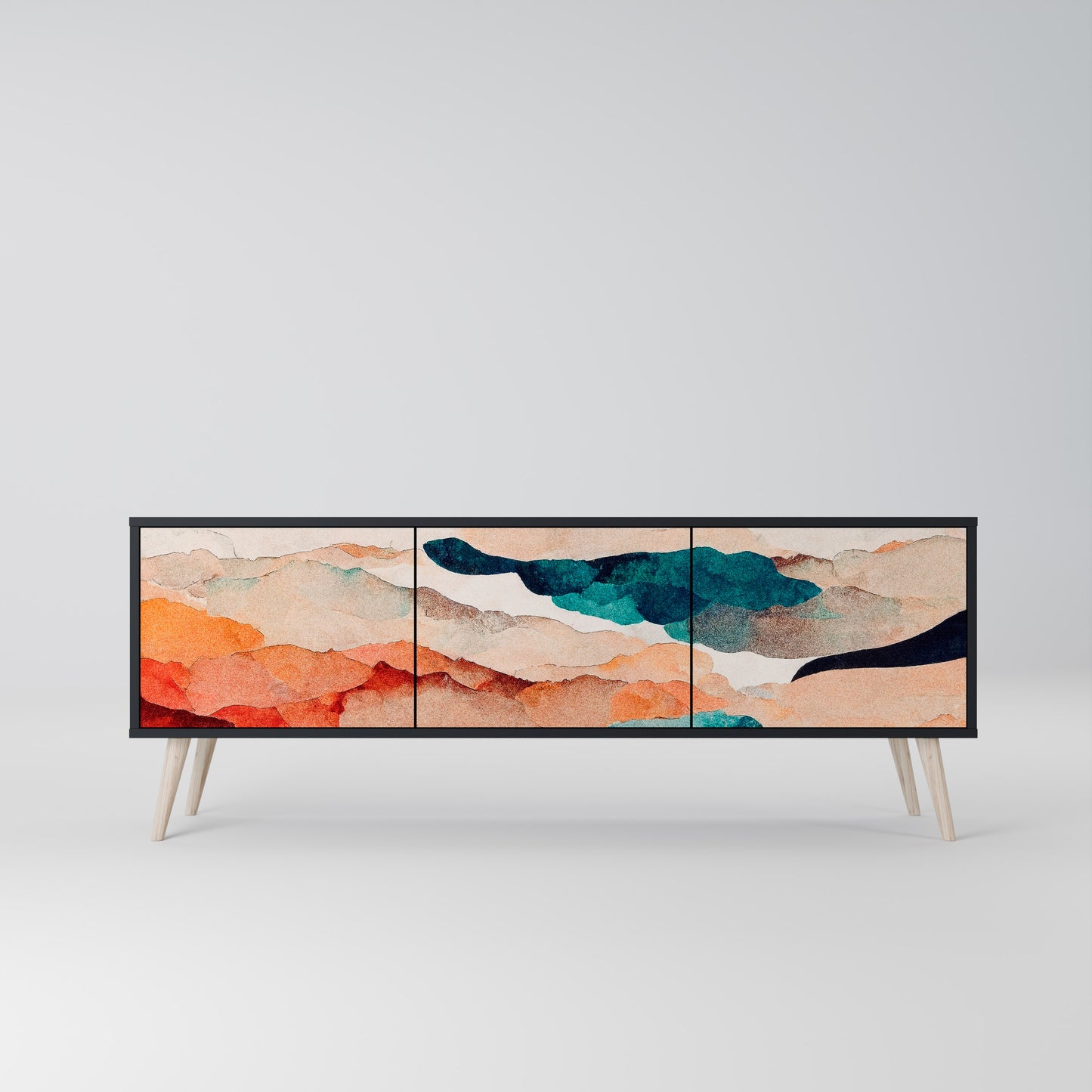 ABSTRACT LANDSCAPE 3-Door TV Stand in Black Finish