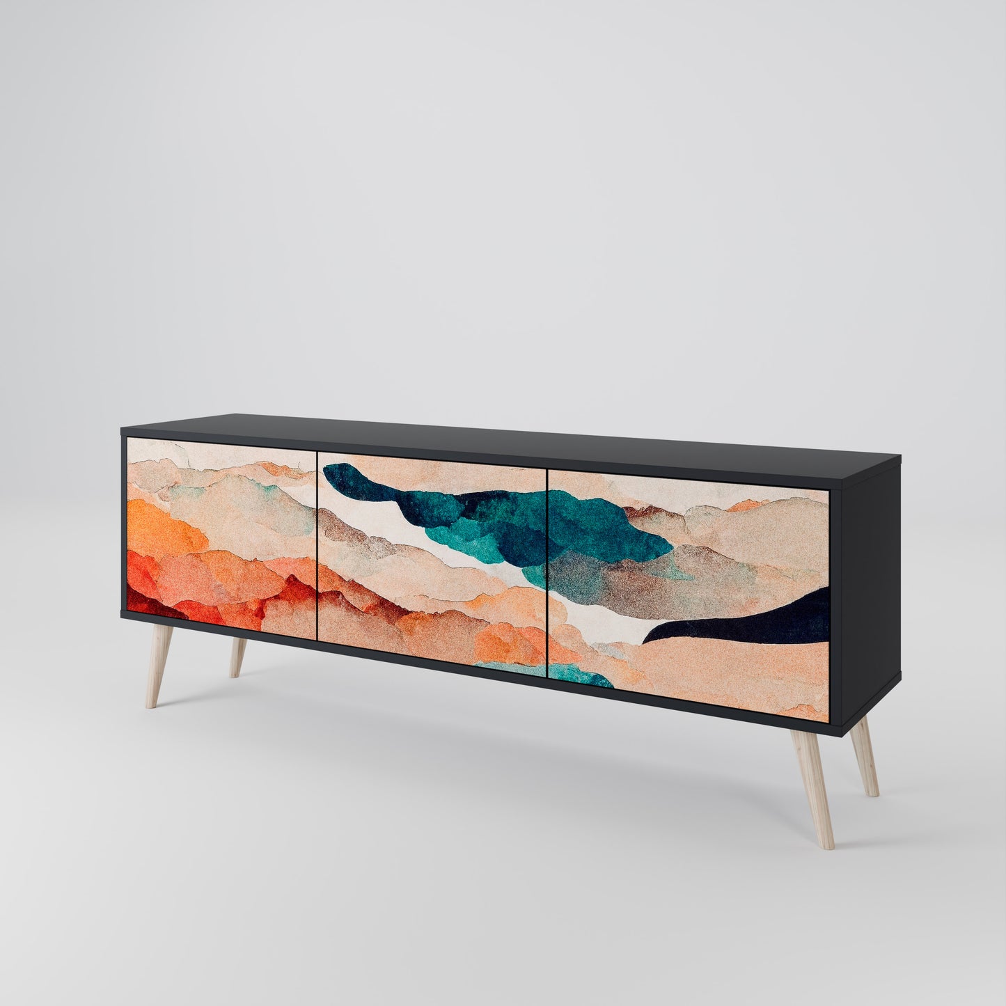 ABSTRACT LANDSCAPE 3-Door TV Stand in Black Finish