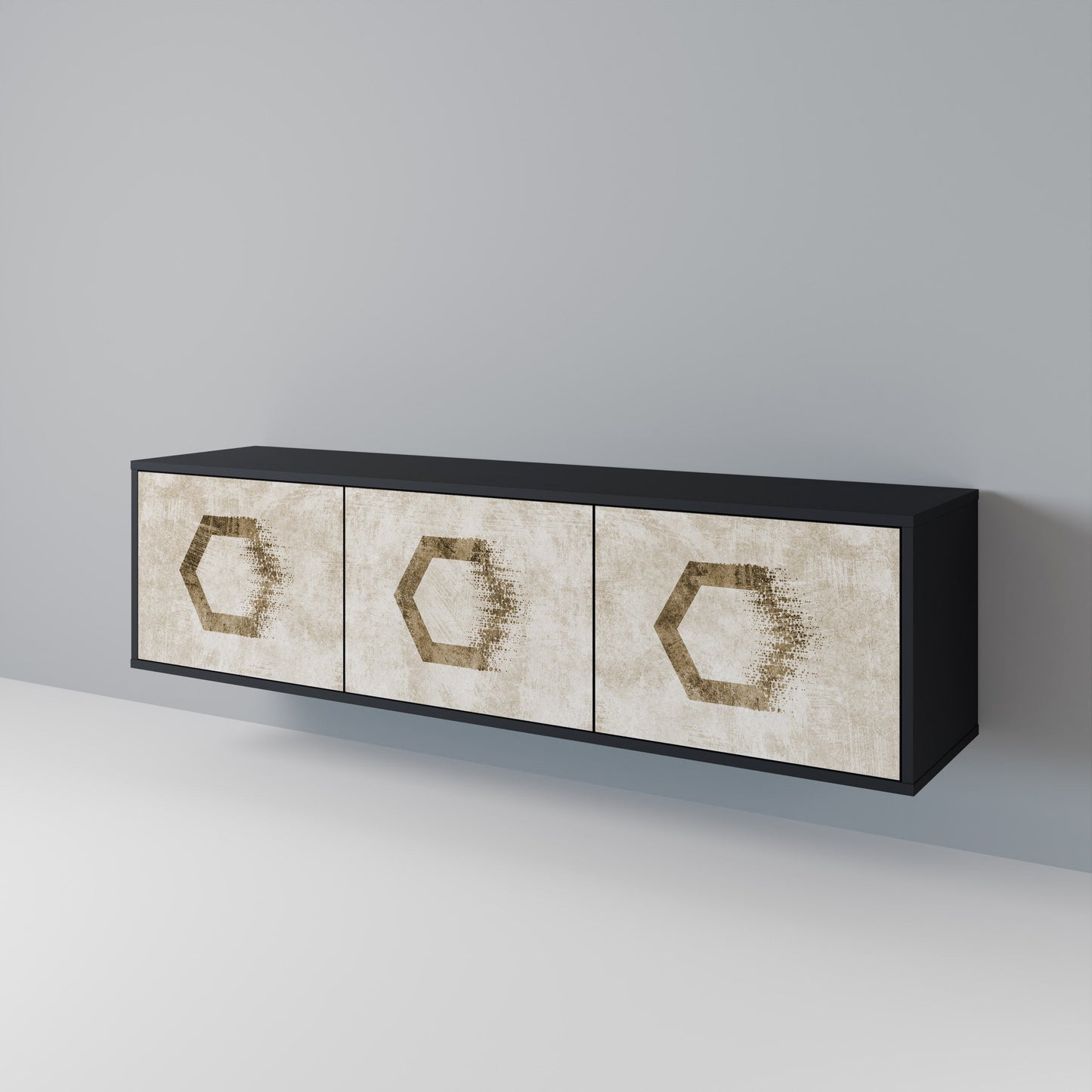 HEXAGONAL SHAPES 3-dörrars TV-bänk i svart finish