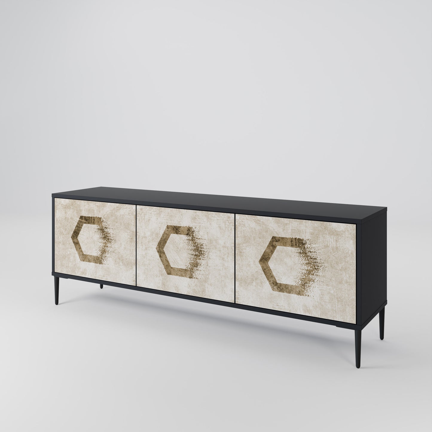 HEXAGONAL SHAPES 3-dörrars TV-bänk i svart finish