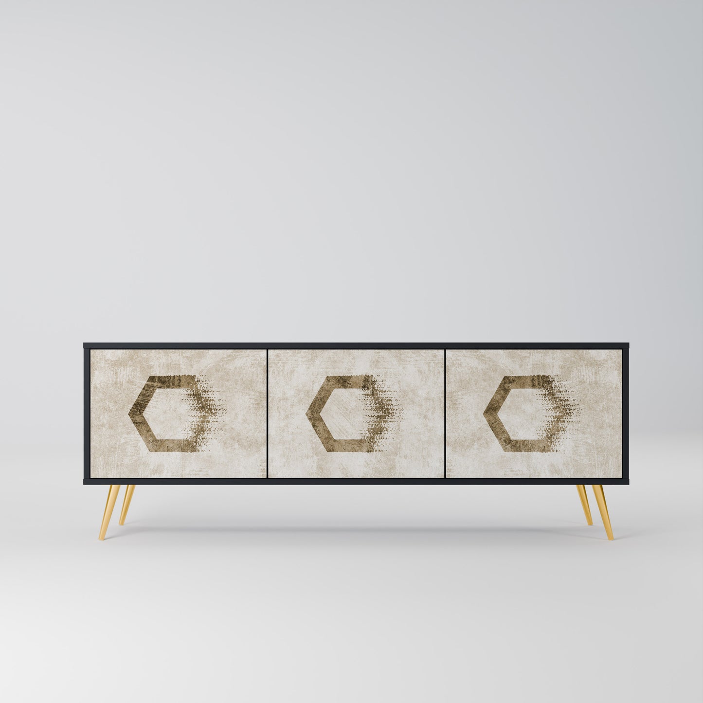 HEXAGONAL SHAPES 3-dörrars TV-bänk i svart finish