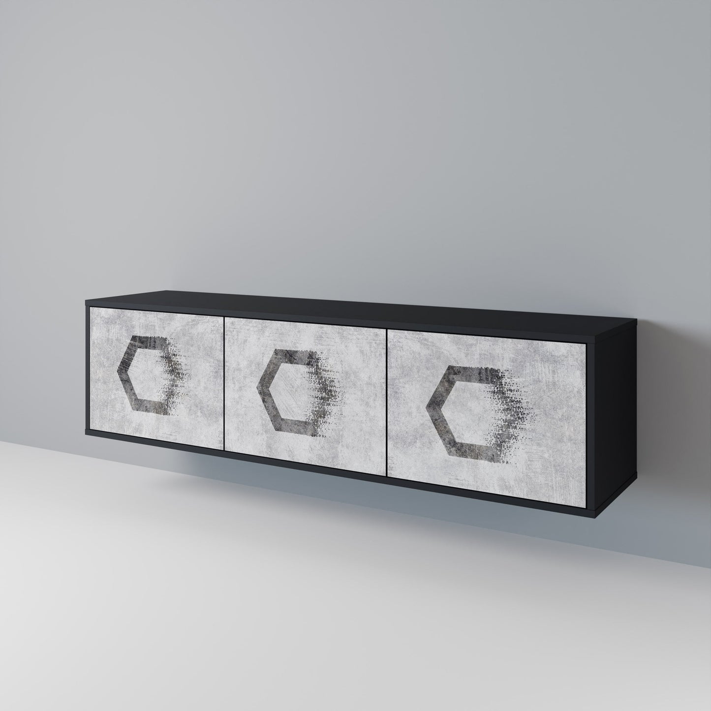 HEXAGONAL FIGURES 3-dörrars TV-bänk i svart finish
