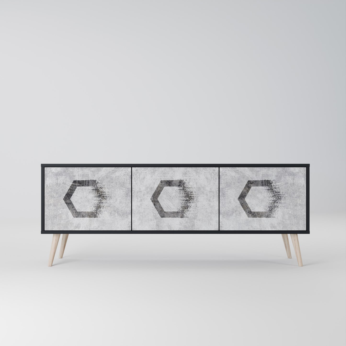HEXAGONAL FIGURES 3-dörrars TV-bänk i svart finish