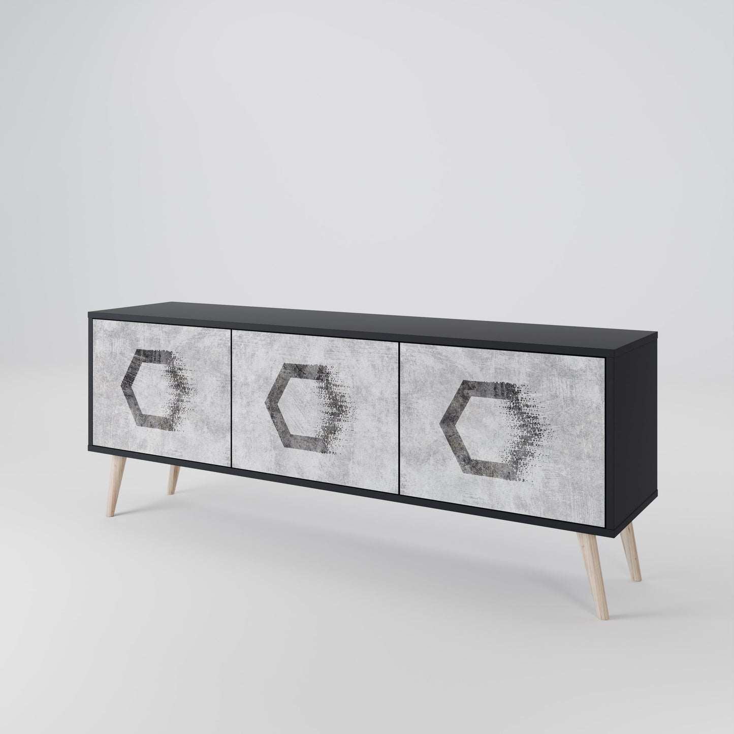 HEXAGONAL FIGURES 3-dörrars TV-bänk i svart finish