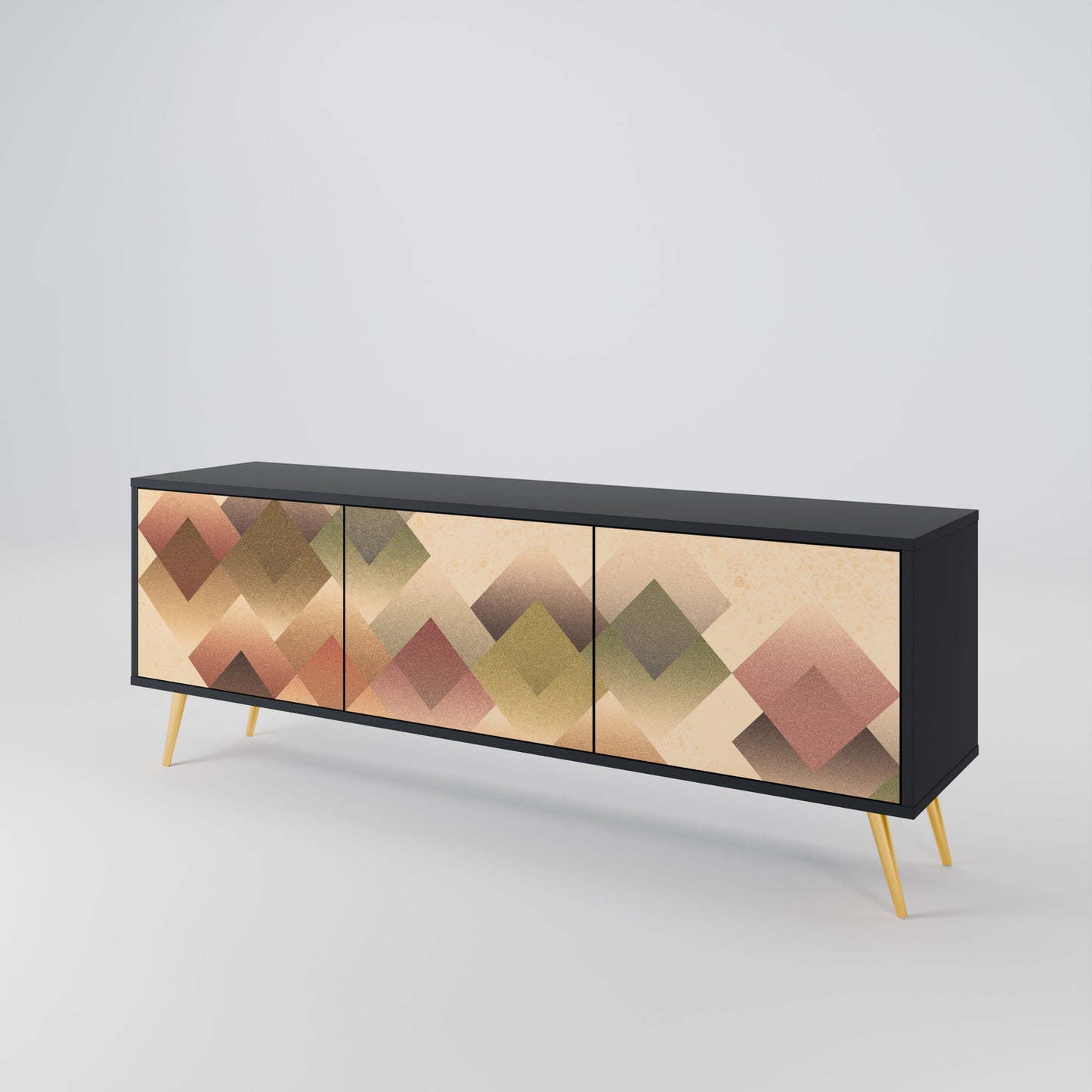 GEOMETRIC FUSION 3-dörrars TV-bänk i svart finish