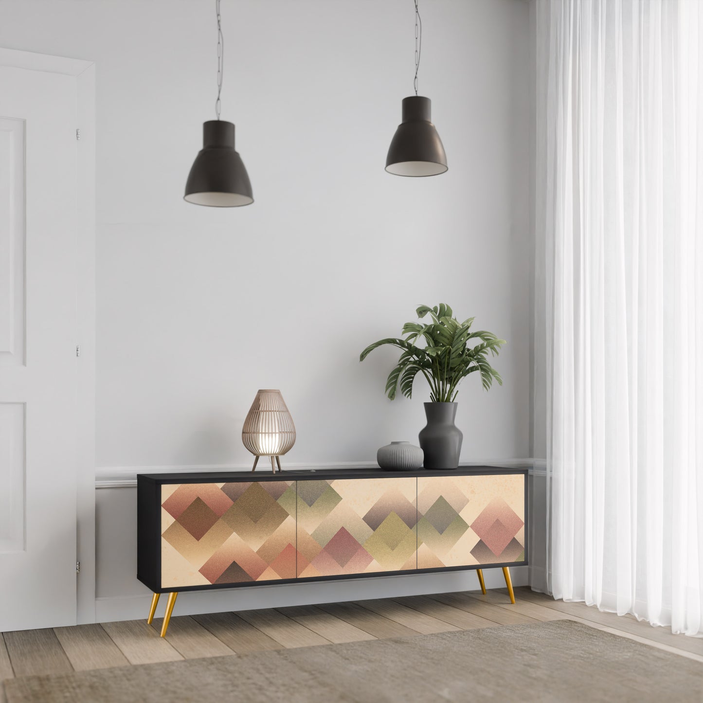 GEOMETRIC FUSION 3-dörrars TV-bänk i svart finish