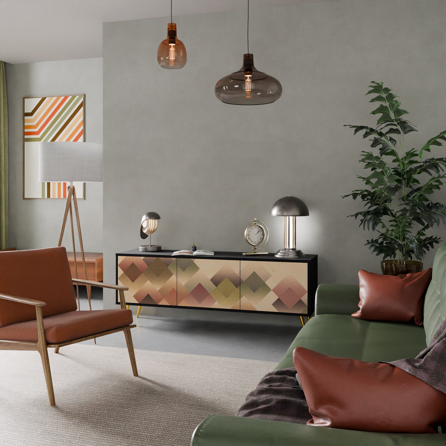 GEOMETRIC FUSION 3-dörrars TV-bänk i svart finish