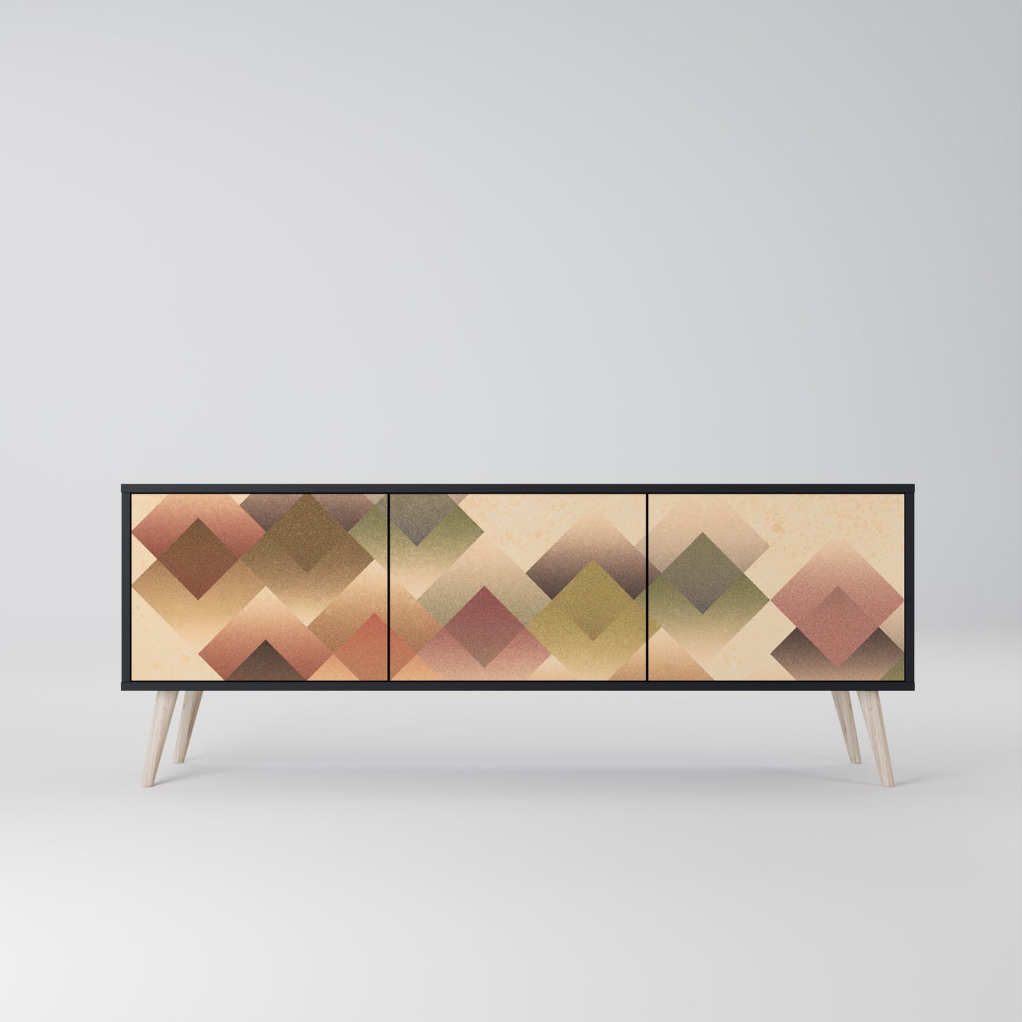 GEOMETRIC FUSION 3-dörrars TV-bänk i svart finish