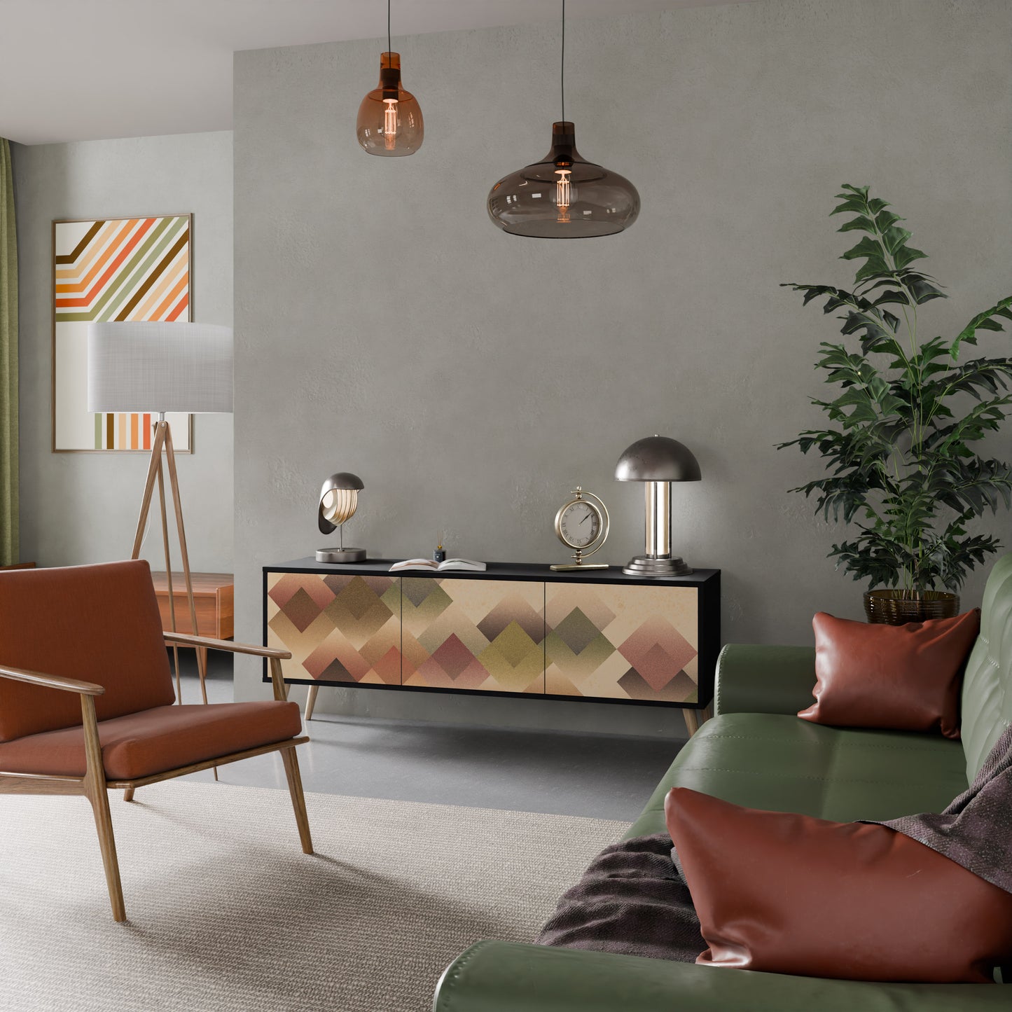 GEOMETRIC FUSION 3-dörrars TV-bänk i svart finish