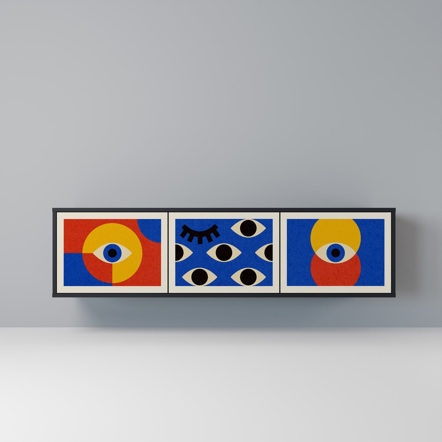GEOMETRIC EYES 3-dörrars TV-bänk i svart finish