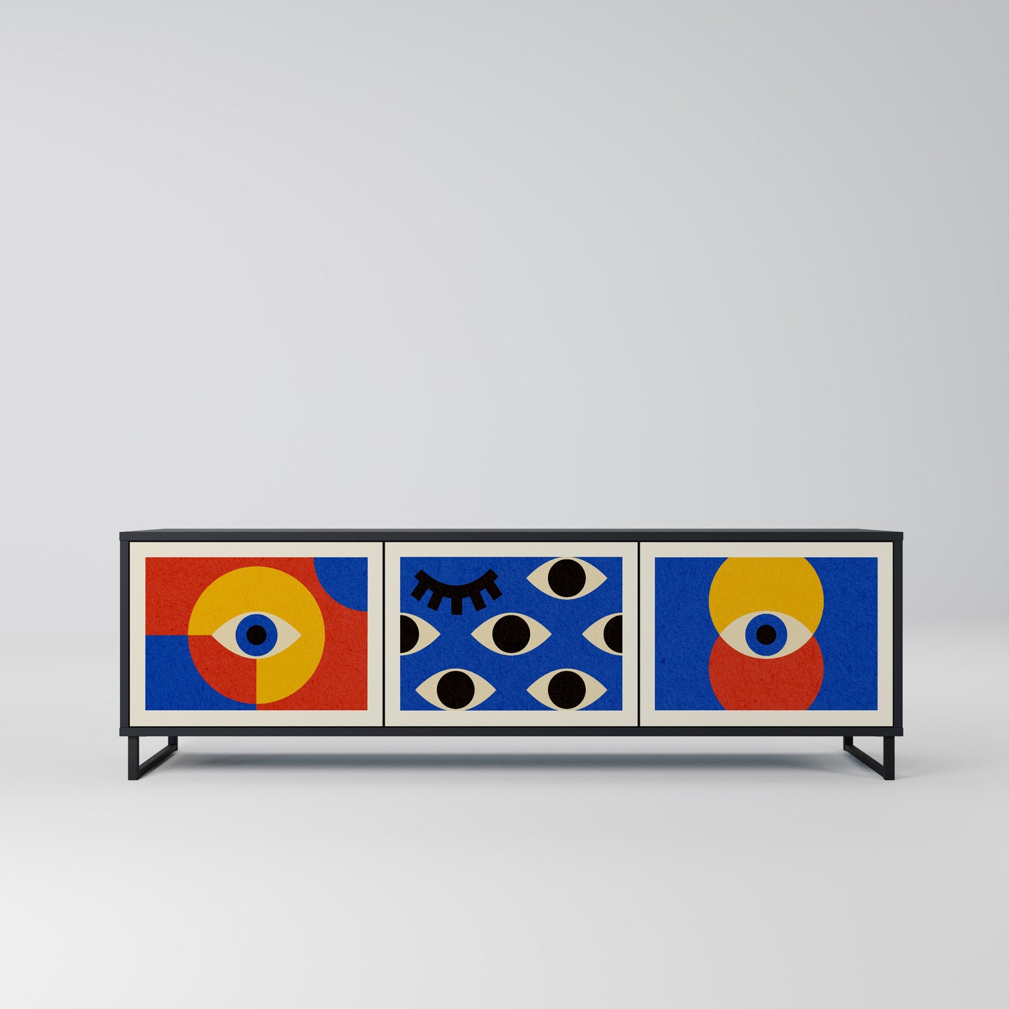 GEOMETRIC EYES 3-dörrars TV-bänk i svart finish