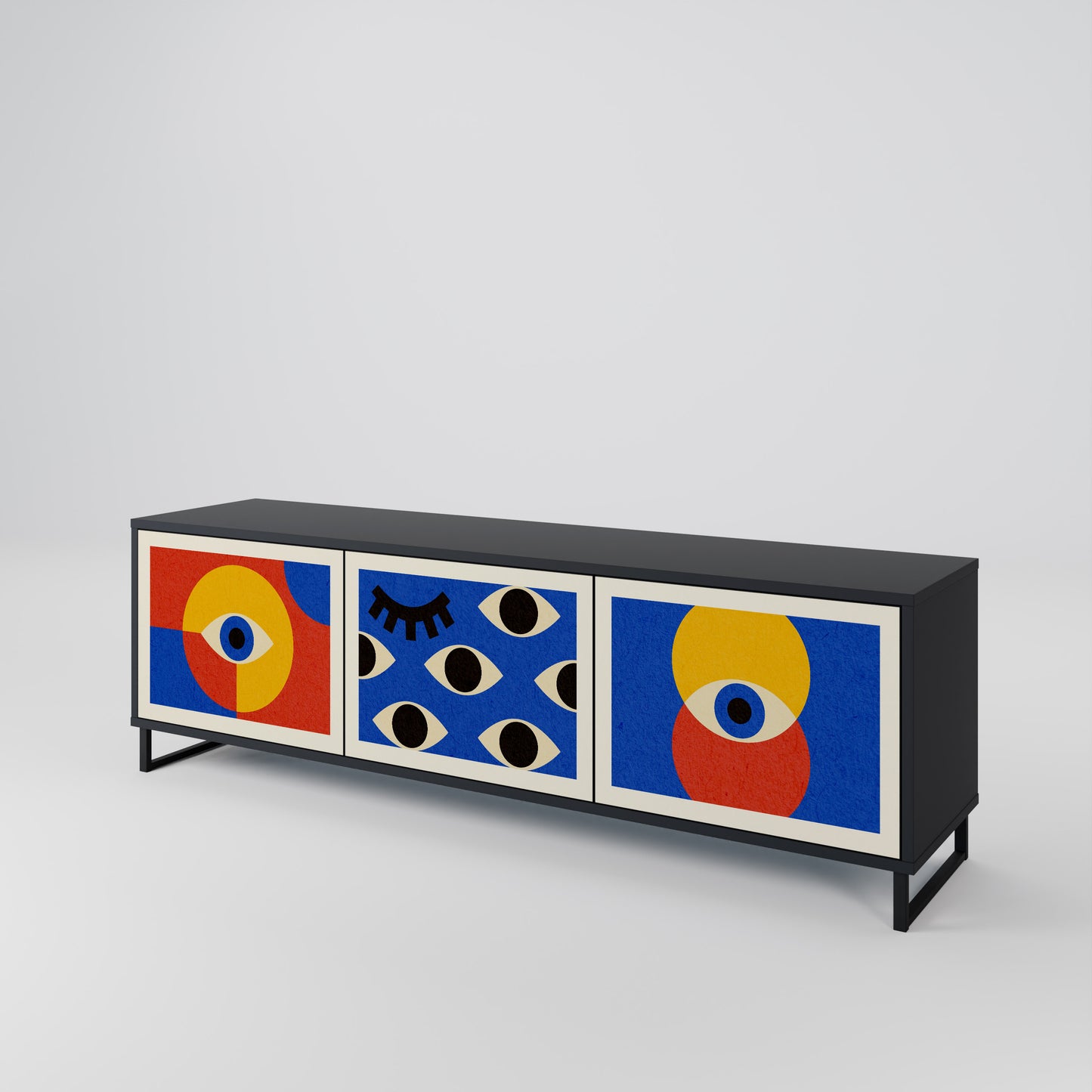 GEOMETRIC EYES 3-dörrars TV-bänk i svart finish