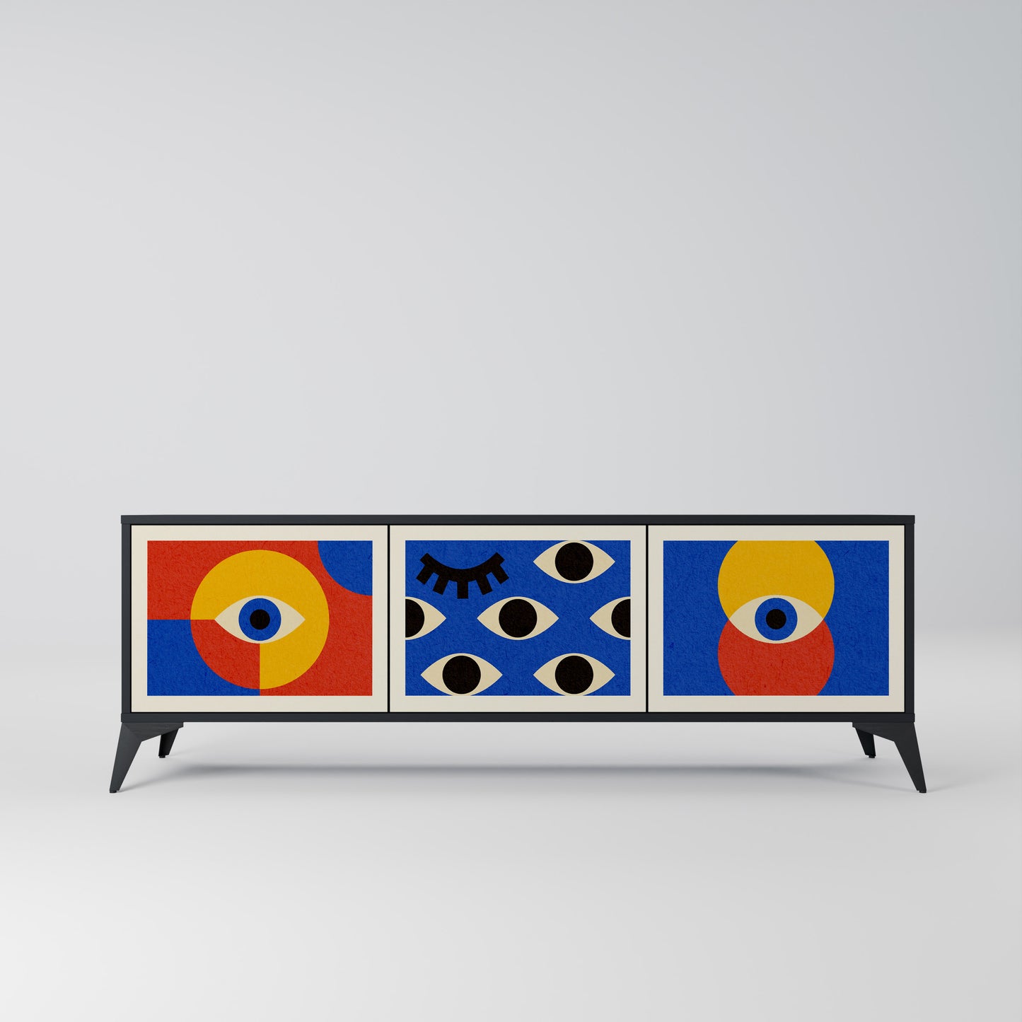 GEOMETRIC EYES 3-dörrars TV-bänk i svart finish