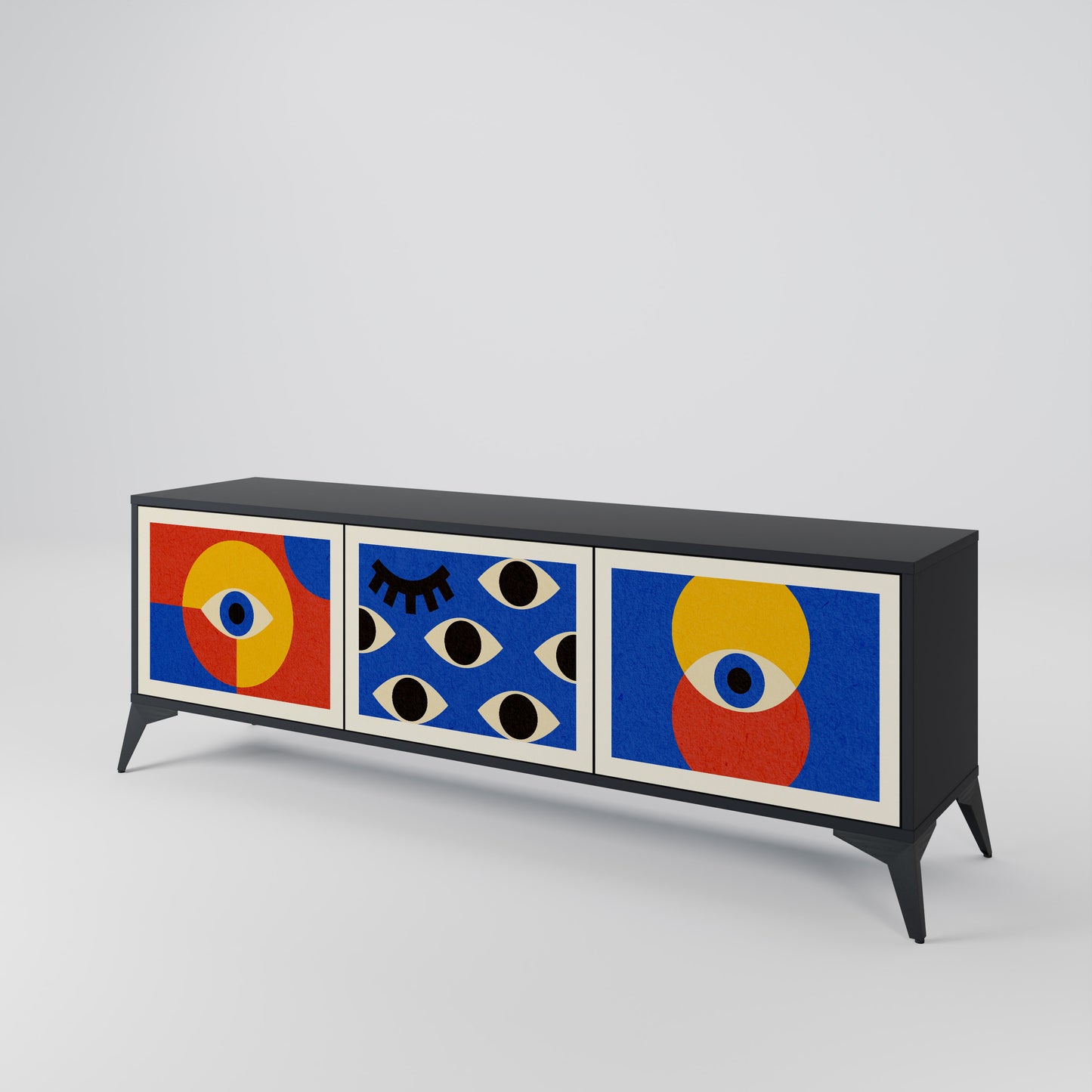 GEOMETRIC EYES 3-dörrars TV-bänk i svart finish