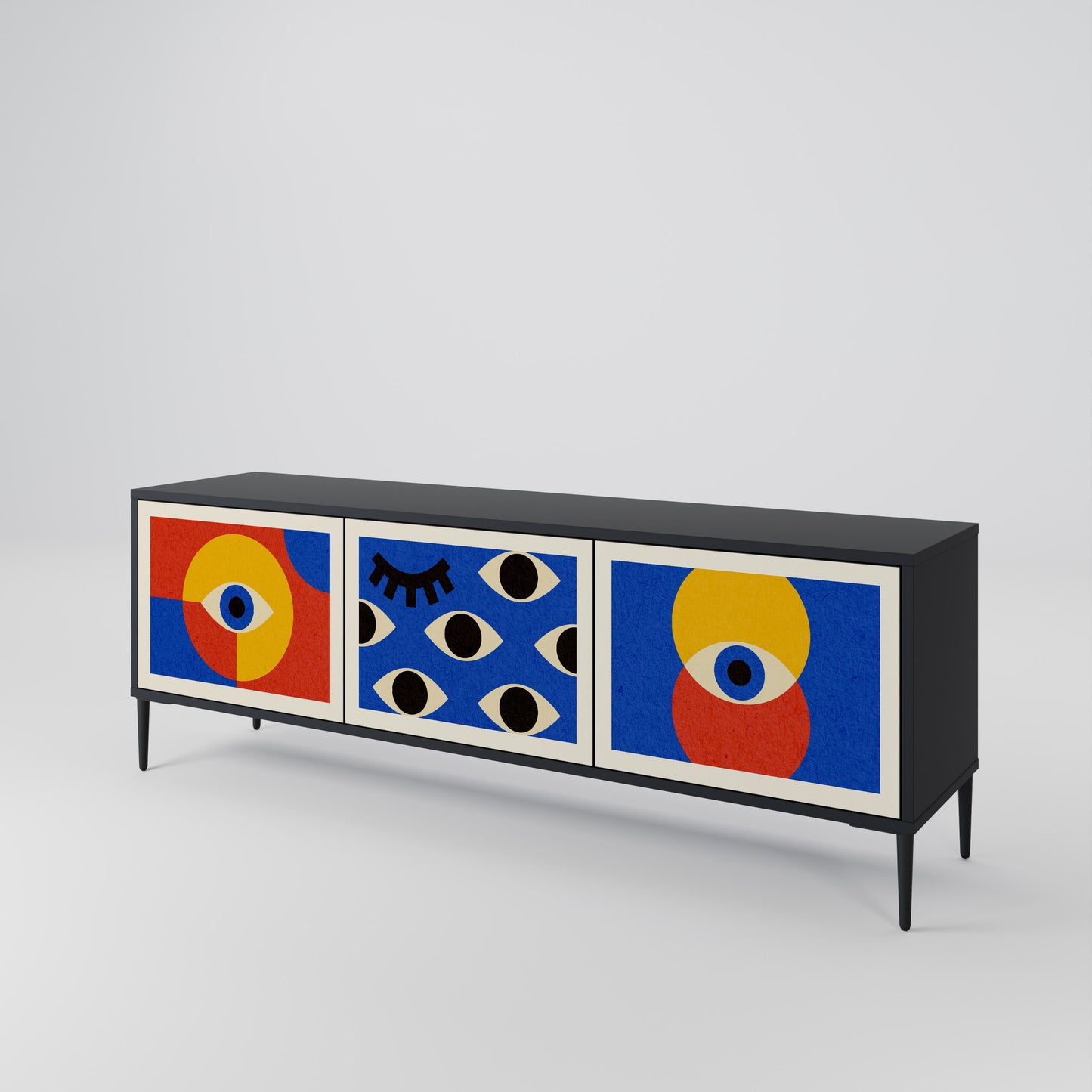 GEOMETRIC EYES 3-dörrars TV-bänk i svart finish