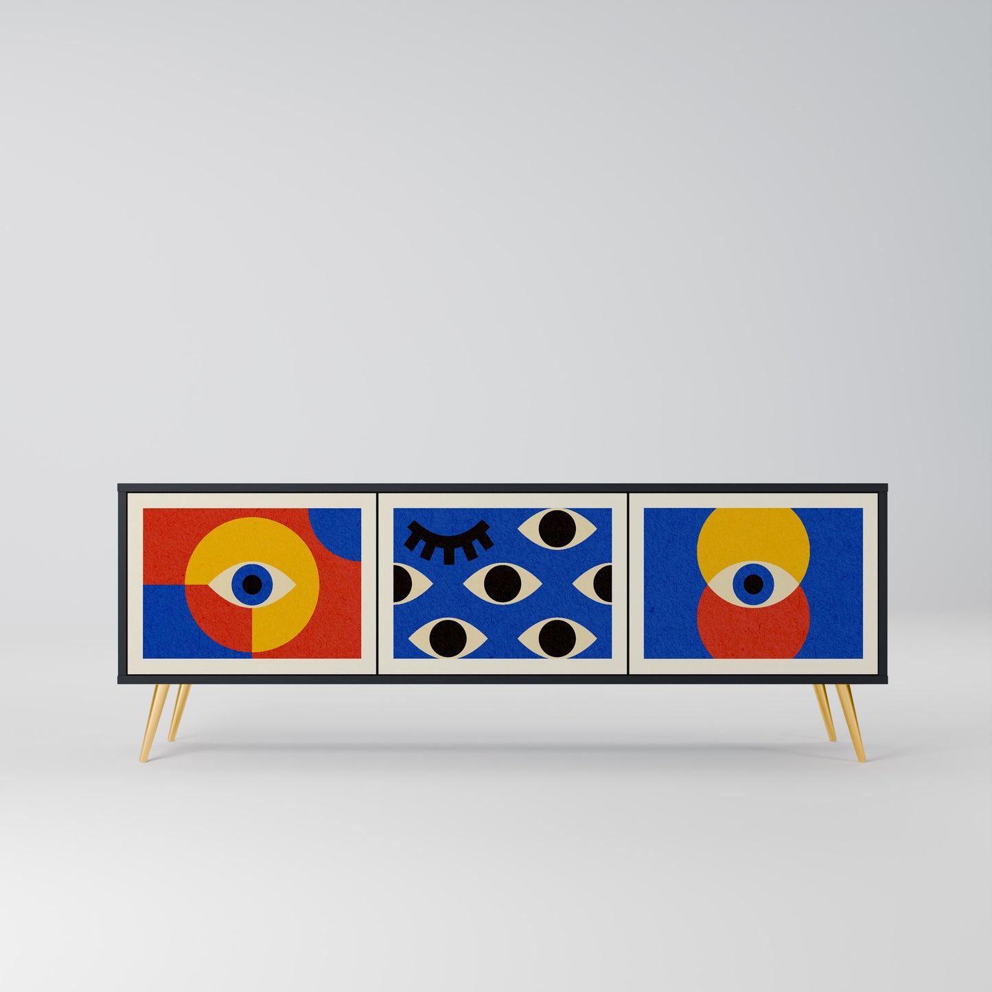 GEOMETRIC EYES 3-dörrars TV-bänk i svart finish