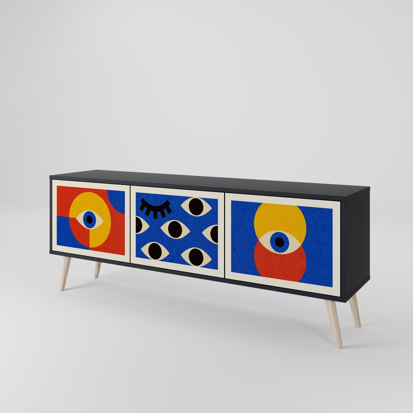 GEOMETRIC EYES 3-dörrars TV-bänk i svart finish