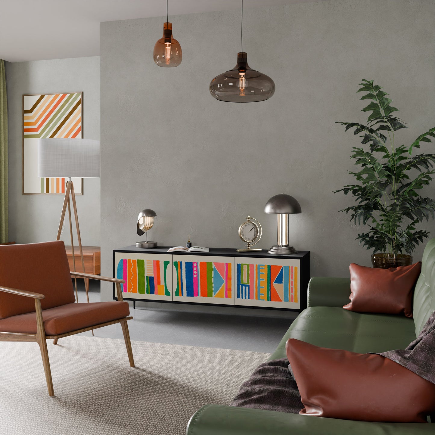GEOMETRISK SHINE TV-bänk med 3 dörrar i svart finish