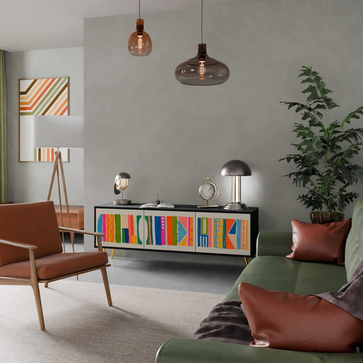 GEOMETRISK SHINE TV-bänk med 3 dörrar i svart finish