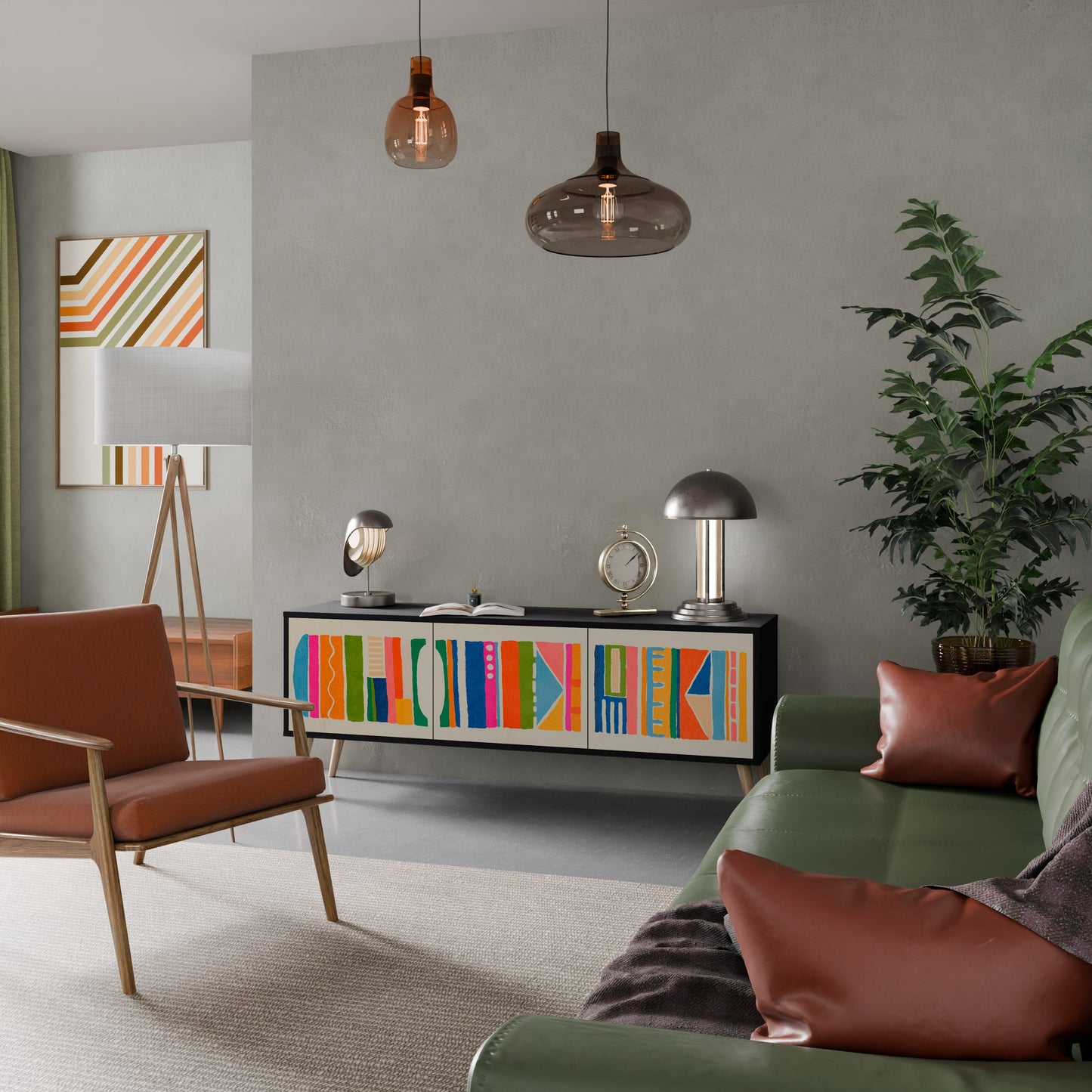 GEOMETRISK SHINE TV-bänk med 3 dörrar i svart finish